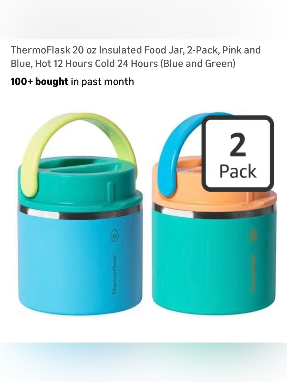 ThermoFlask Insulated Food Jar 2-Pack — Blue & Teal